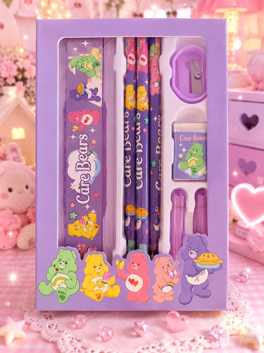 Care Bears Purple Pencil Set with Matching Sharpener & Eraser - Picture 1 of 2